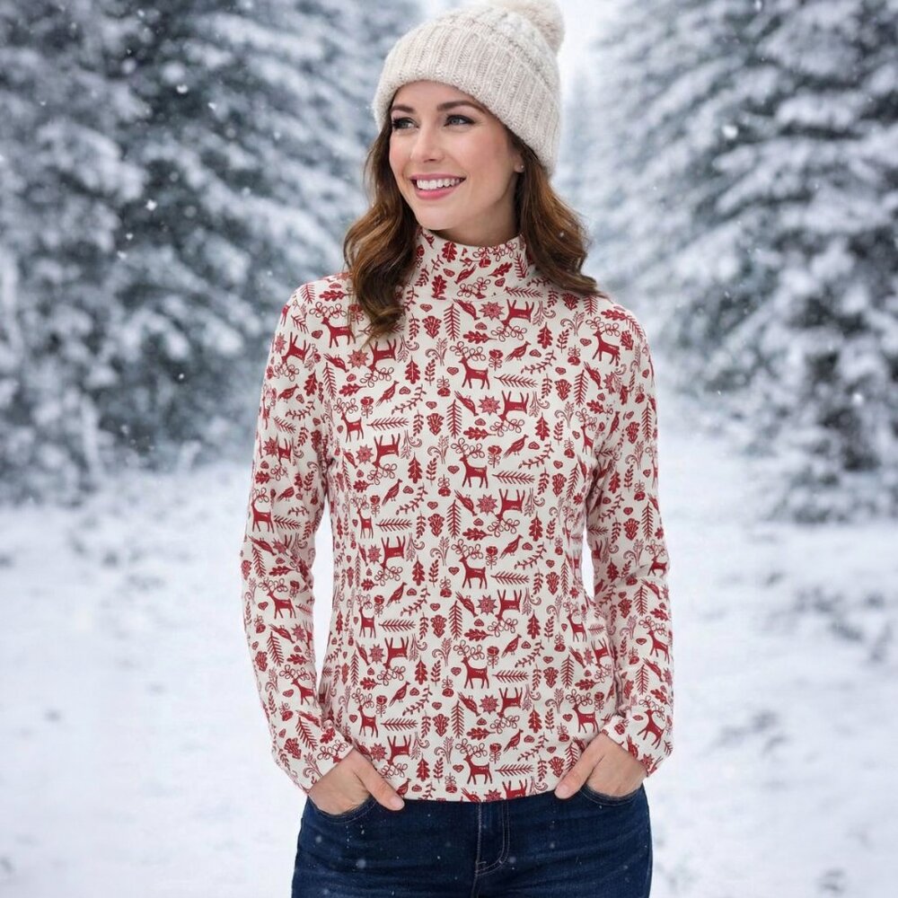 Blair Cozy Winter Shirt with Nordic-Inspired Red Patterns